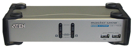 Pushbuttons and USB ports are on the front of the device